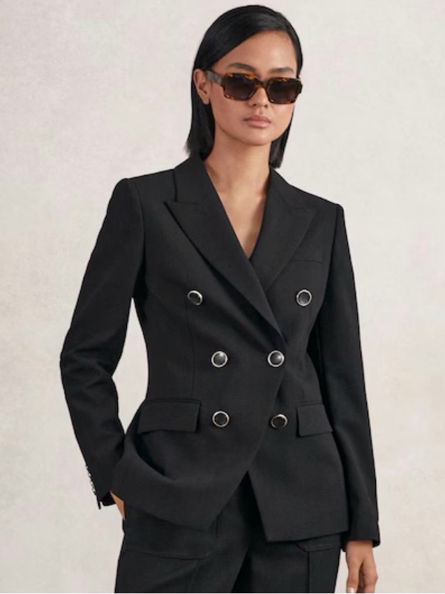 Reiss Nwt $495 Lia Wool Blend Double Breasted Blazer 10 Black